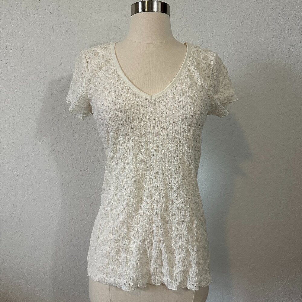 Victoria's Secret by Moda International M Stretch Lace Semi Sheer T Shirt